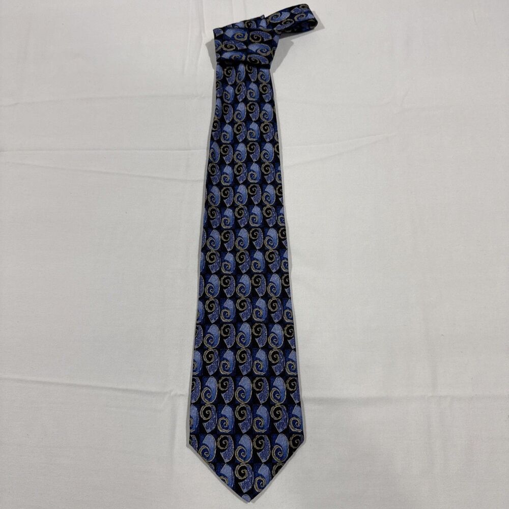 Versini 100% Silk Tie W/ Blue and Gold Swirls Made In Italy